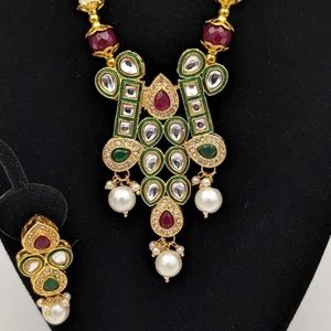 Indian Ethnic Meenakari Jadtar with Rice Pulse Necklace Earrings